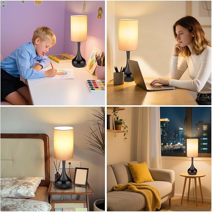 Touch Droplet Table Lamp for Nightstand, 3-Way Dimmable, No Assembly Required, Mid Century Modern Small Black Bedside Lamp for Bedroom, Living Room, Office