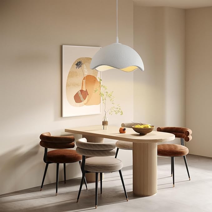 JAYMP 15.7" Modern Pendant Light for Dining Room Kitchen Island Light Hanging Lamp E26 Base Japanese Wabi-Sabi Style Bird Nest Shape Lighting Fixture, 1 Pack (Matte White,D Shape, 40cm/15.7inch)