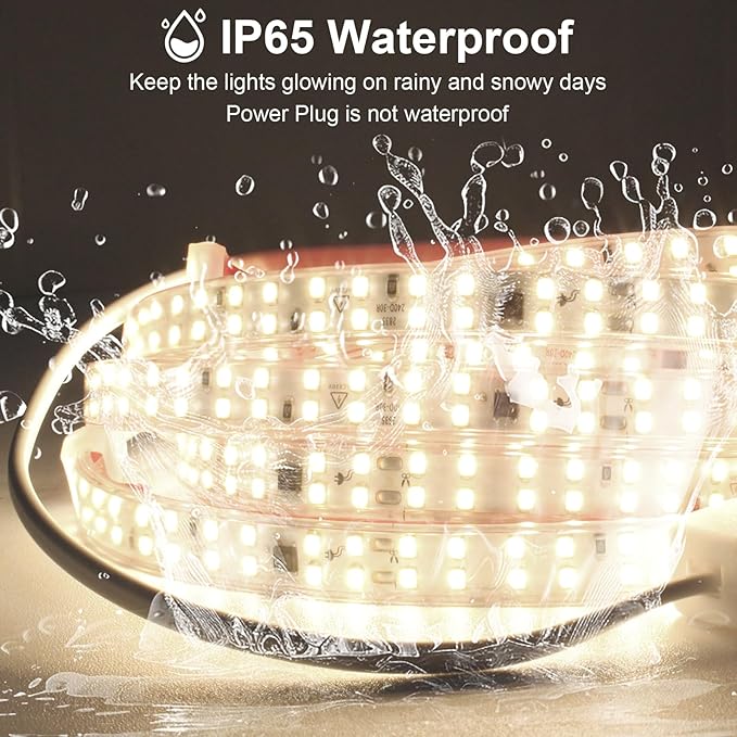 LED Lights 6.56FT AC 110V Outdoor LED Strip Lights Waterproof 240LEDs/m 4000K Strong Adhesive White LED Tape Light IP65 Flexible Cuttable for Kitchen Cabinet Bedroom Garden Patio