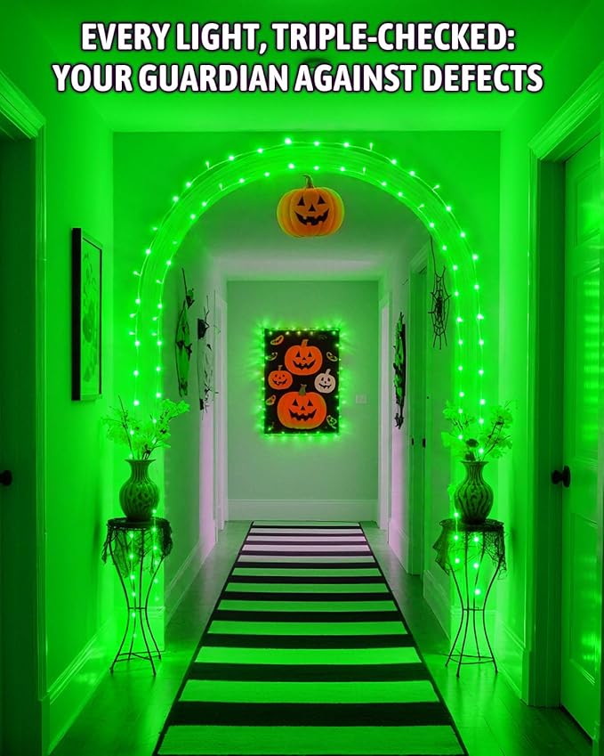 Halloween Lights Battery Operated, Green Fairy Lights with Timer Waterproof 16.4ft 50 LED Halloween Decorations for Outdoor Indoor Patio Home Party Garden Yard Decor 2 Packs