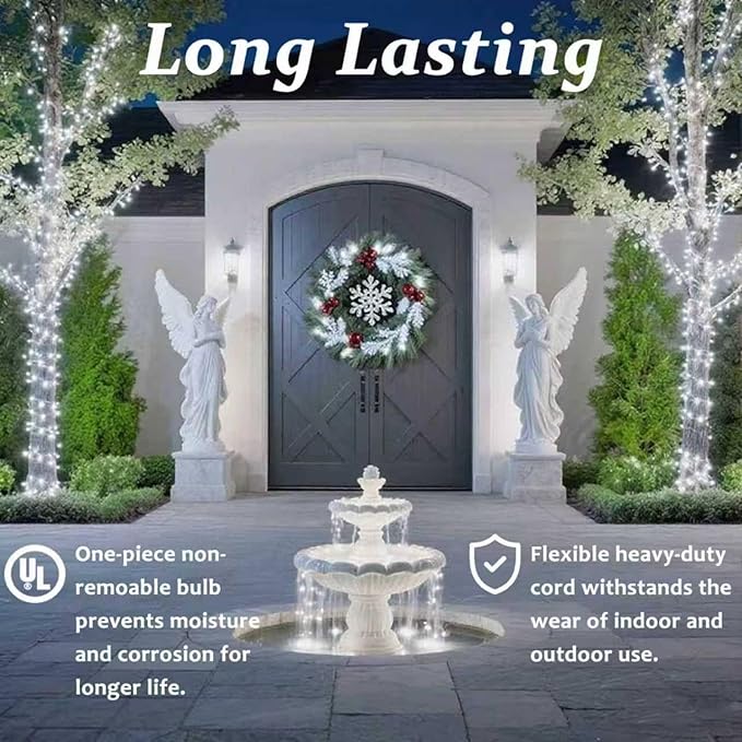 100 Counts LED Christmas Lights Outdoor - 50FT Cool White LED Christmas Lights Commercial Grade Outdoor Waterproof, White Wire Mini Plug in, 5mm Wide Angle Indoor for Xmas, Tree, UL Certified
