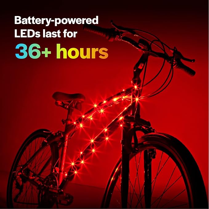 Brightz CosmicBrightz LED Bike Frame Rope Light - 6.5-Foot String Rope - Battery-Powered with On/Off Switch - Ultra Bright Color Keeps Your Ride Fun and Safe for Kids, Teens, & Adults