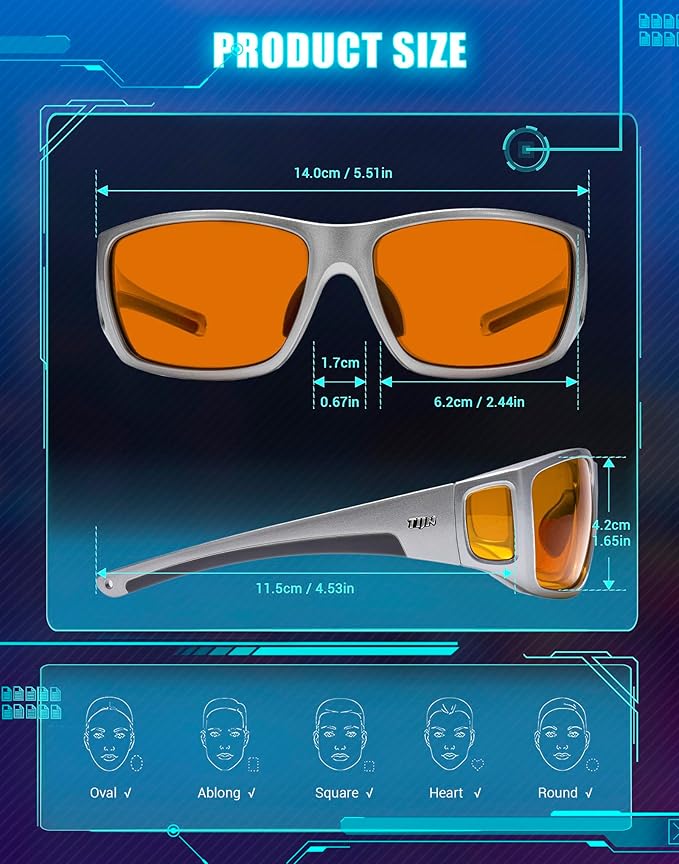 TIJN Sonia Sleep Glasses for Blue & Green Light Blocking,Red Lens with Dual AR Coating,Wraparound Frame for Gaming Screen