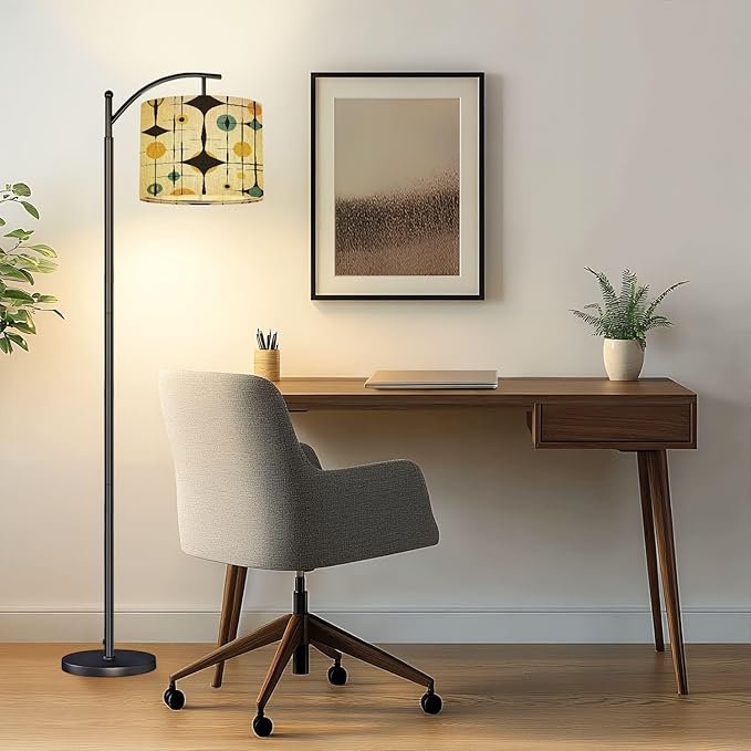 Drum Lamp Shade Mid Century Vintage 1950s Modern Retro Atomic Pattern Circular Motifs Lampshade for Floor Lamps Table Lamps Pendant Light 8.9"x11" Linen Lampshades Replacement Large Lamp Shade