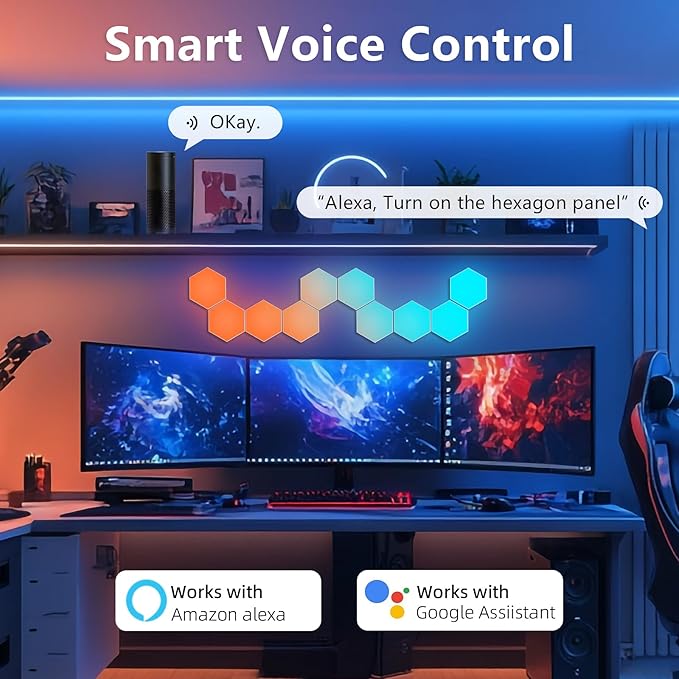 Hexagon Ld Wall Panels, 10 PCS Smart WiFi Hexagon Led Wall Lights Sync Music, Gaming Led Compatible with Alexa for Living Room, Game Room Accessories (10 PCS)