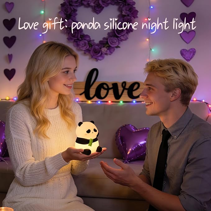 Panda Silicone Night Light for Kids, 50+ Hours Long Battery Life Squishy Touch Lamp with Auto Off Timer, Cute Rechargeable Nightlight for Toddler Baby Nursery Easter Gift