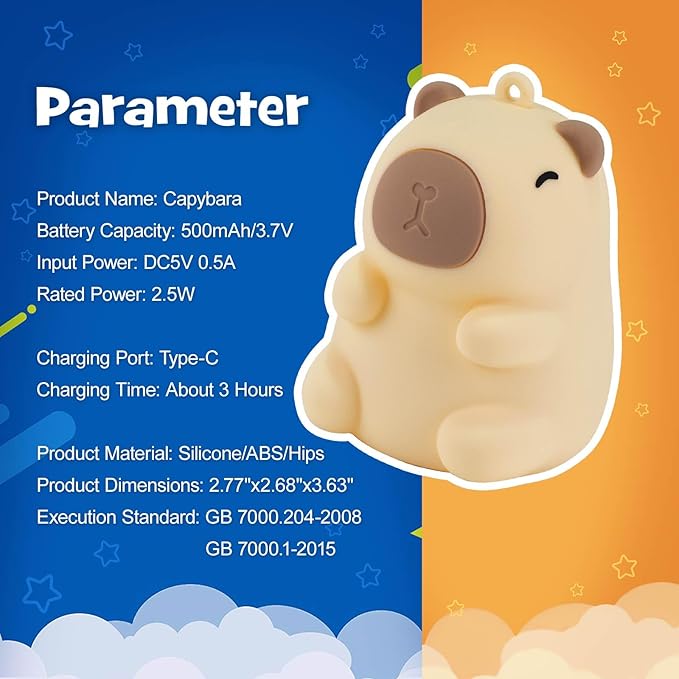 Squishy Christmas Capybara Night Light with RGB Modes Dimmable Nursery Breastfeeding Nightlight Hangable Cute Novelty Animal Lamp Rechargeable Silicone Touch Bedside Lamp for Bedroom Dorm Decor