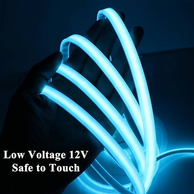 COB LED Strip Lights Waterproof IP67 Ice Blue DC12V 16.4ft/5m 480LEDs/m 8mm Cuttable LED Rope Lights for Outdoor Pools Holiday Party DIY Decor