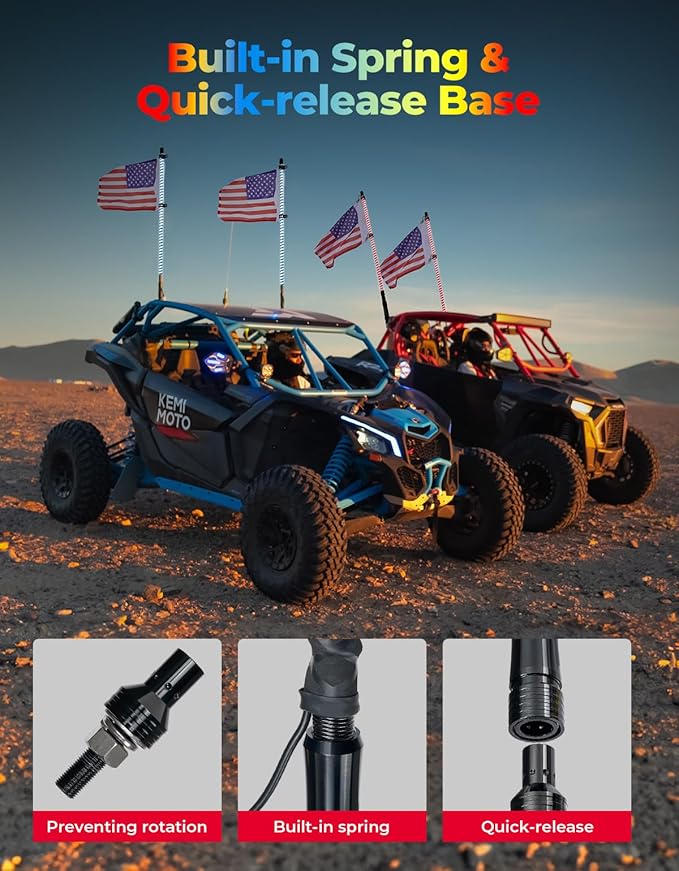 KEMIMOTO 2pc 4ft COB Whip Lights, 2016pcs LEDs High Density, Bluetooth-connectivity App Control LED Whip Lights for Side by Side UTV ATV Buggy Compatible with Can-Am Maverick X3 Polaris RZR
