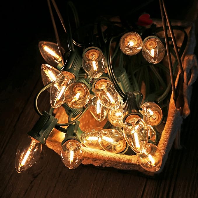 KGC 50Pack C7 LED Christmas Light Bulb, E12 Base LED Bulbs, 2200K Warm White 50LM, Clear Plastic Night Lights C7 Replacement Bulbs for Christmas String Lights.