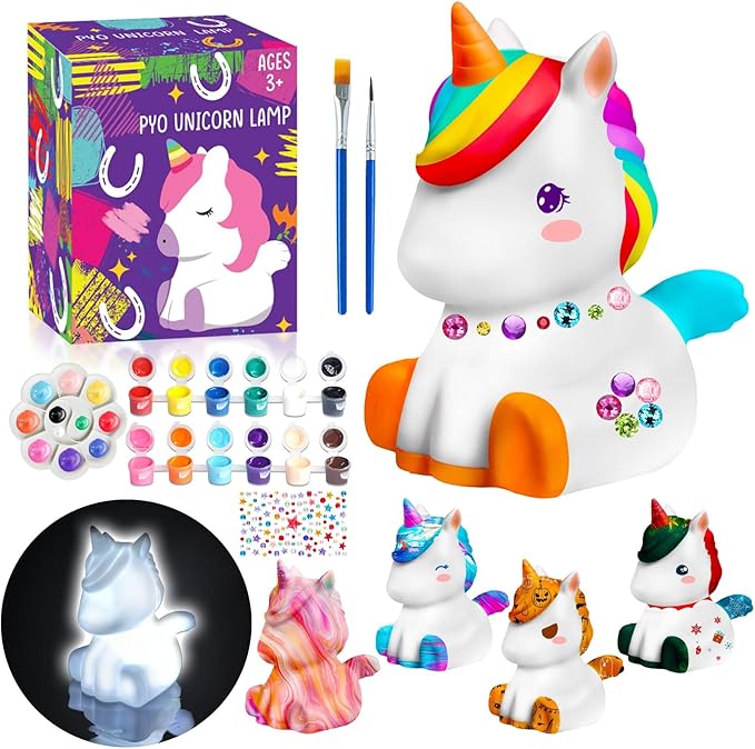 FUNZBO Paint Your Own Unicorn Lamp Kit - Easter Basket Stuffers, Arts and Crafts Supplies Painting for Kids Teens, DIY Night Light Unicorn Toy for Girl Boy Age 3 4 5 6 7 8 9 10 11 12 13 Birthday Gift