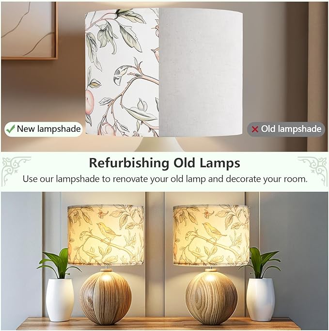 Fabric Lamp Shades, 13” Width and 10” Height Lamp Shade, HD Printing Bird Lampshade, Lamps shades fit with Spider/Uno, Modern Farmhouse Lamp Shades for Table Lamps, Floor Lamps (1 Pack)