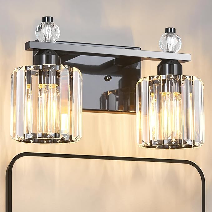 Bathroom Vanity Lights 2-Light Plating Black Modern Crystal Vanity Light Fixtures Over Mirror Crystal Bathroom Vanity Lighting Fixtures