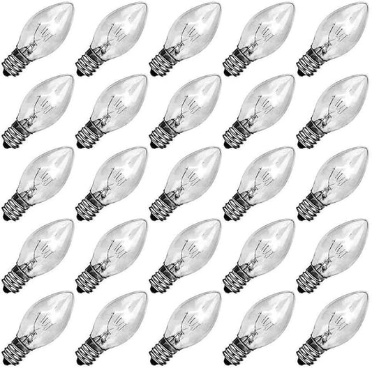 GOOTHY 25 Pack C7 Clear Replacement Bulbs, C7 Clear Light Bulbs for Christmas Outdoor Patio Indoor String Lights, C7/E12 Candelabra Base, 5 Watt Night Light Bulbs