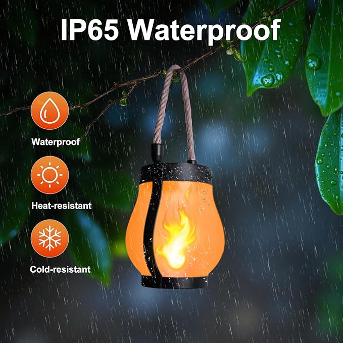 Solar Lanterns Outdoor Waterproof 4 Pack, Outdoor Solar Lanterns with Flickering Flame Effect, USB-C & Solar Charging, Auto Dusk to Dawn, Hanging Light for Garden Patio Yard