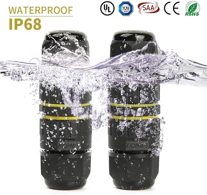 IP68 Outdoor Waterproof Junction Box Electrical Cable Connector, Easy to Install, UL,M16 for Ø 3.5-10mm Wire Range(AC 400V, 17.5A),2 Way 3Pin 5Pack
