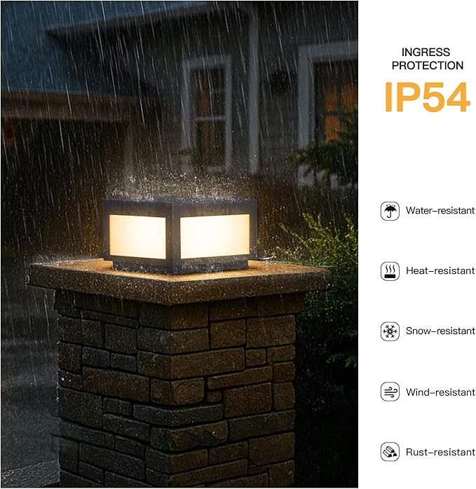Outdoor Post Lights Hard Wired, 9.8" Pillar Lights Waterproof, AC100-240V LED Column Lamp, Electric Modern Fence Deck Cap Lantern 3000K Lighting for Patio Garden Driveways Entrances Posts