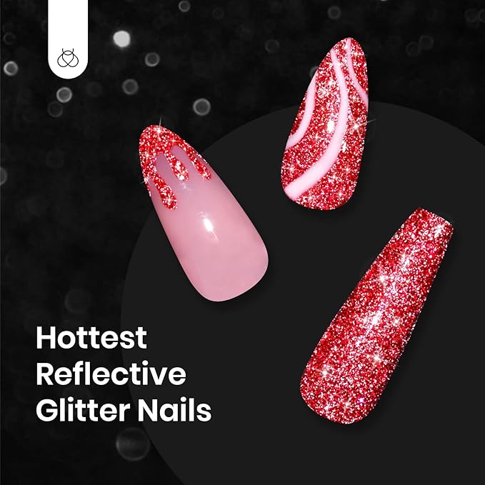 Beetles Red Gel Nail Polish - 15ml Sparkly Glitter Diamond Red Gel Polish for Girls & Women - Soak Off, UV Nail Lamp Included Valentines Gift for Women