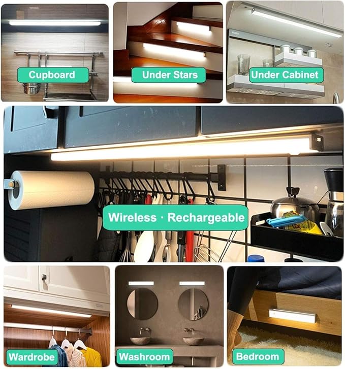 Battery Powered Operated Closet Lights Motion Sensored Activated Rechargeable Under Counter Cabinet Lighting Wireless Indoor Magnetic Lights for Closets,Kitchen,Hallway,Wardrobe,Stairs,Pantry