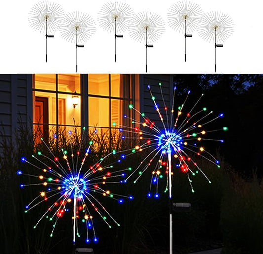 Solar Firework Lights for Outside, 8 Modes RGB Color Changing Fireworks Solar Fairy Light Outdoor for Garden Yard Patio Pathway Wedding Christmas Diwali Easter Party Decor Multicolor(6 Pack)