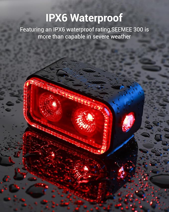 Magicshine SEEMEE 300 Bike Taillight,300 Lumen Bike Tail Light,5 Night & Daytime Modes,Smart Brake Sensor IPX6 Waterproof USB-C Rechargeable Rear Bike Light for Night Riding