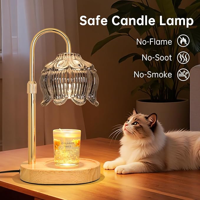 Flower Candle Warmer lamp with Timer Dimmer,Adjustable Height Candle Warmer,Fits All Jar Scented Candles,Christmas Gifts for Mom Women,Candle Lamp for Bedroom Home Decor,Silver Gray
