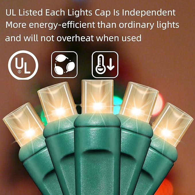 LAMPHOME 600LED (12pk of 50L) String Lights,LED Christmas Lights, 6" SPACING,Green Wire,Warm White