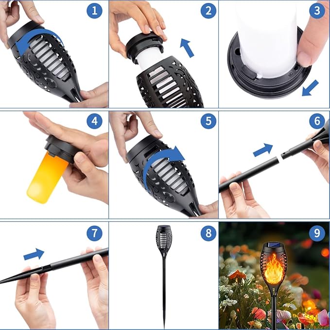 Kurifier 16Pack Solar Torch Lights, Solar Lights Outdoor Waterproof, Flickering Flame Garden Lights Solar Powered, Outdoor Solar Lights for Yard, LED Tiki Torches for Outside Pathway Yard Garden Decor