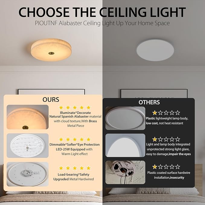 Alabaster Ceiling Light,15.7in Spanish Natural Marble Round Alabaster Flush Mount,Modern 2700K LED Kitchen Ceiling Lights Hardwired for Bedroom,Foyer,Bathroom,Entryway,Living Room