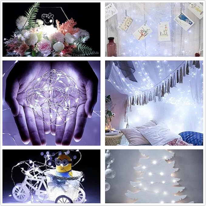 Cool White Fairy Lights Battery Operated, 3 Speed Modes, 7Ft 20 LED Mini Fairy String Lights, Waterproof Twinkle Firefly Christmas Fairy Lights for Bedroom DIY Wedding Thanksgiving Valentine's Decor