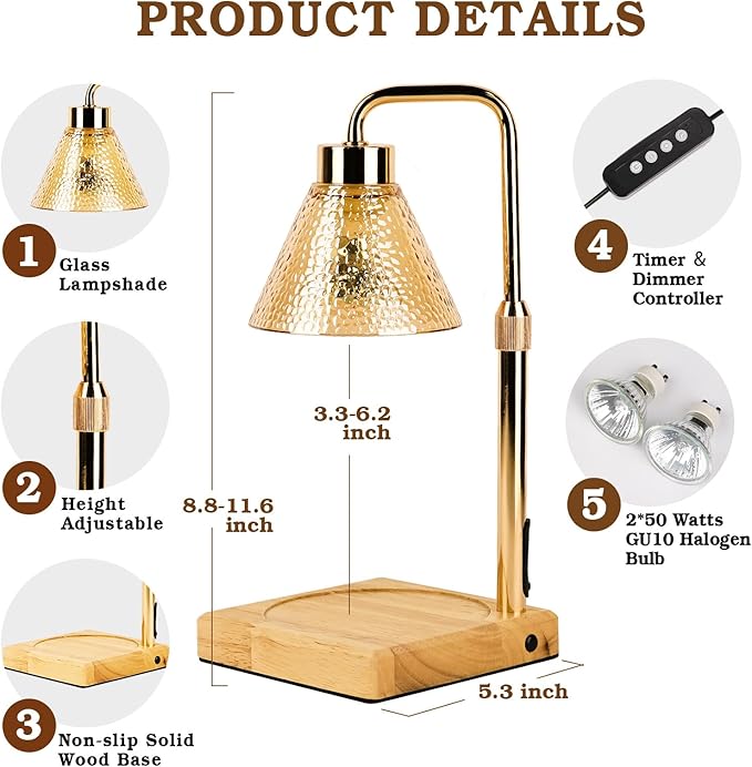 Modern Candle Warmer Lamp, Dimmable Candle Lamp Warmer with Timer, Birthday Gifts for Women Who Have Everything, Valentines Gifts for Her, Adjustable Men's Candle Lamp, Cozy Living Room Bedroom Decor