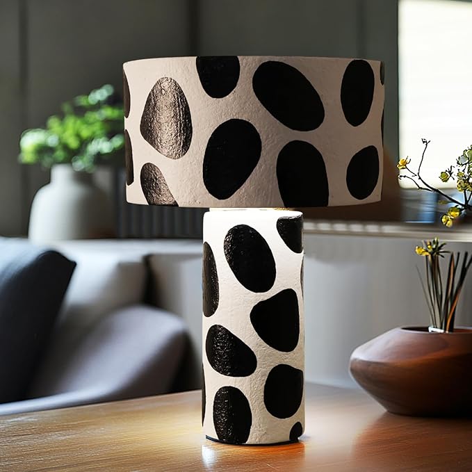 Handicrafts Home Farmhouse Black Table Lamp, 13.7x20.7 Handcrafted Paper Mache Table Lamp for Bedroom & Living Room, Bedside Nightstand Lamp, Modern Table Lamp for Side Table & Office, Home Furniture