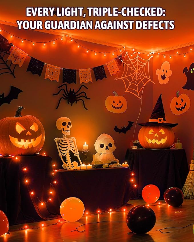 Halloween String Lights Battery Operated, Orange Fariy Lights with Timer Waterproof 9.8ft 30 LED Halloween Decorations for Outdoor Indoor Patio Party Garden Yard Decor 2 Packs