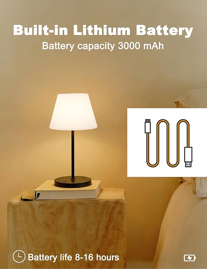 Mini LED Cordless Table Lamp Rechargeable, 3000mAh Battery Operated Shower Lamp Waterproof, Touch Dimmable 2700K Night Light for Patio Camping Dining Outdoor (Mini Gold)
