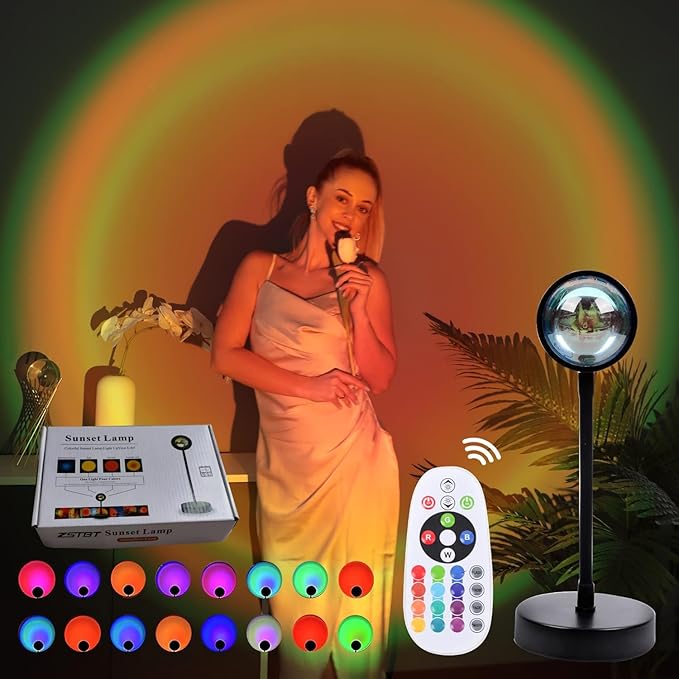 Sunset Lamp, Lights,Sunset Projection Lamp 16 RGB Color Changing Night Light 360 Degree Bracket for Self-Media Light Romantic Wedding Birthday Party Bar Restaurant Photo Background Gifts
