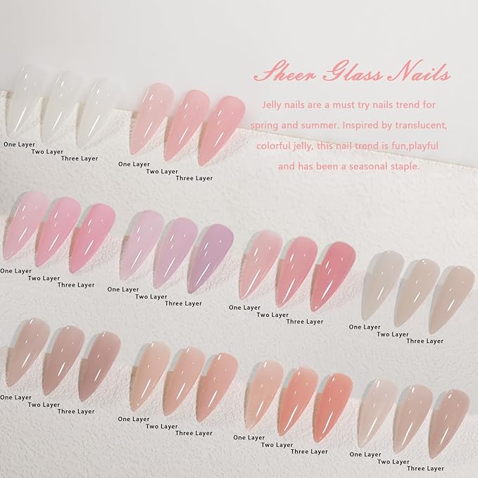 Jelly Pink Gel Nail Polish Set of 10 Colors Including Pink Purple Milky White Nude Gel Polish Kit UV LED Soak Off Nail Polish Home DIY Manicure Nail Salon Varnish