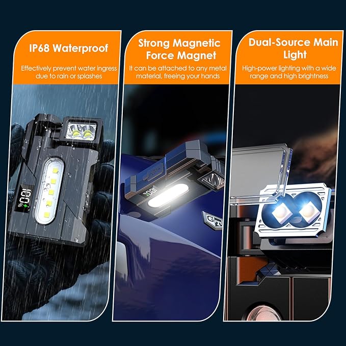 G5 EDC Flashlight – 400 Lumens Super Bright Rechargeable Mini Light with 270°Rotatable Magnet, 3 Modes Dual Light, 1200mAh Portable Flat Pocket Flashlights for Outdoor Camping Daily Carry (1Pcs)