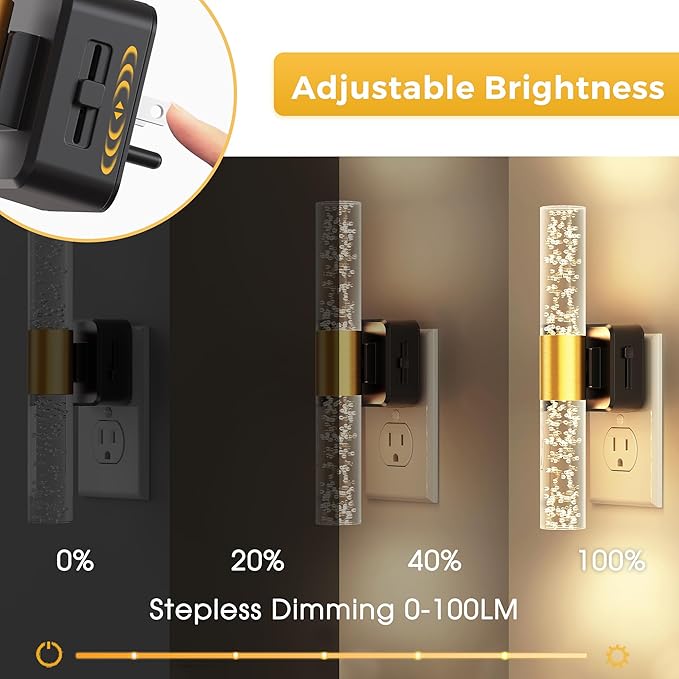 L LOHAS LED Night Light Rotating,[2 Pack] Night Lights Plug into Wall, Auto Light Sensor Nightlight Dimmable 100LM, 3000K Soft Light, LED Acrylic Bubble Nightlight Plug in for Bedroom Bathroom Hallway