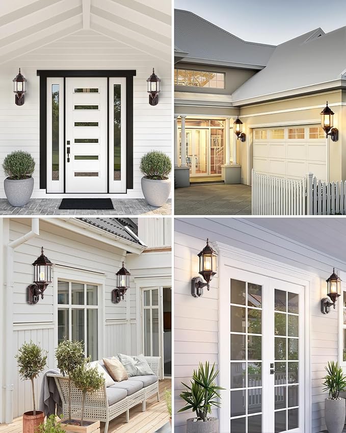 Redluck Motion Sensor Outdoor Lights, 2 Pack 16 inch Dusk to Dawn Outside Porch Lights, Waterproof Anti-Rust Aluminum Outdoor Wall Lights for House, Garage, Front Door, Antique Black and Bronze Gold
