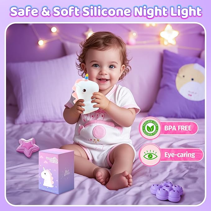 One Fire Unicorn Night Light for Kids,【Cute Gifts&Remote】 16 Colors Cute Night Light,5 Lightness & Last 10H Nightlight for Kids Room,Soft Lamp