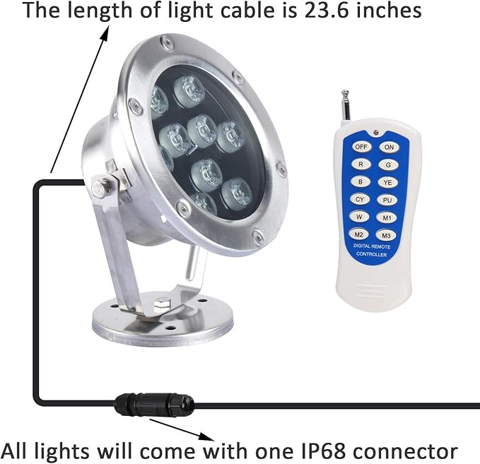 JSN&PC LED Pond Lights 27W RGB Color Changing with RF Remote Controller & IP68 Waterproof Joint for Party Swimming Pool Fountain Water Rockery Grass Land