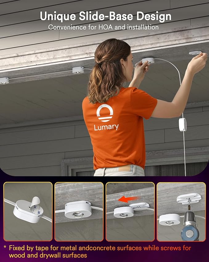 Lumary Smart Permanent Outdoor Lights 2 with Remote & Slide-Base, 100ft with 60 RGBAICW LEDs 3600lm for Daily & Accent Lighting, 110+ Scene for Halloween Christmas Decor, Work with Alexa Google, White