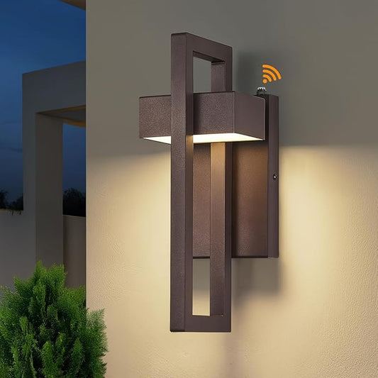 tewei LED Outdoor Wall Sconce Dusk to Dawn Outdoor Lighting, Modern Exterior Lighting Fixtures, Brown LED Front Porch Lights Outside Wall Mount Lights for House, Hallway, Warm White 3000K, 1 Pack