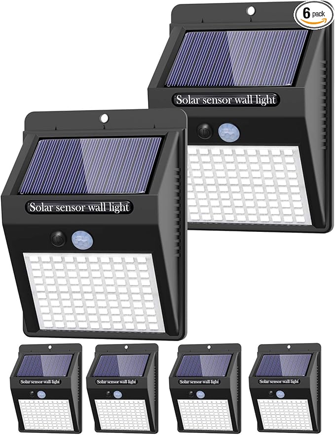 6 Pack Outdoor Solar Motion Lights - 3 Modes/100LED Wireless, IP65 Waterproof Solar Security Lights with Motion Sensor for Front Door, Backyard, Garage, Deck