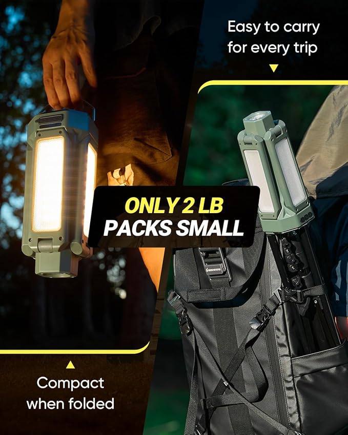Portable Camping Light with Stand 67'' Rechargeable Work Light - 6500Lumen, 20000mAh Battery, 2700K-6000K Dimmable Camping Lattern with Magnetic Base for Camping, Garage, Emergency