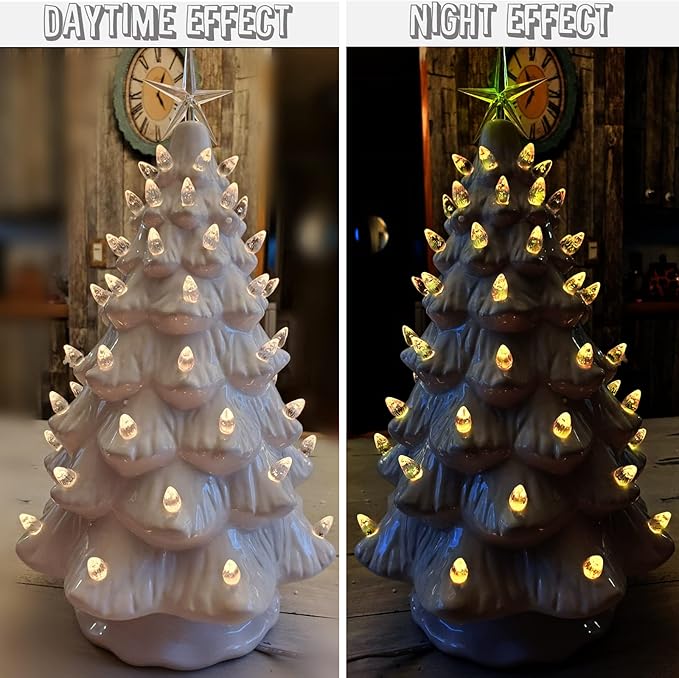 Ceramic Christmas Tree Replacement Lights Bulbs, Clear White Medium Twist Plastics Pegs Ornaments for Ceramic Tree(87 Bulbs＆ 3 Topper Star)