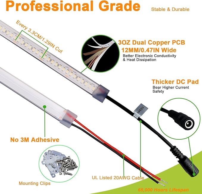 JOYLIT 24V LED Strip 4000K Natural White Outdoor Waterproof, UL Listed Pro 16.4FT 817LM/FT Ultra Bright 238LEDs/M 2835 CRI 92+ 120W 13000LM Dimmable LED Tape, Task Light Strip for Pool, Commercial