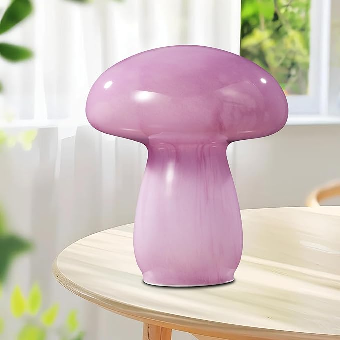 Mushroom Lamp Bedside Table Lamp, 7.0 inches, Semi Transparent Glass Table Lamp Suitable for Bedrooms, Living Rooms, Dining Rooms, Modern Style Aesthetic Cute Home Decoration (Purple)