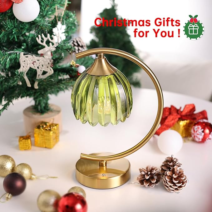 Tulip Table Lamp, 5200mAh Cordless Touch Control Table Lamp with 3 Color Temps & Stepless Dimming, Rechargeable Battery Table Lamp for Living Room, Bedroom, Office, Shelf (Green Tulip)