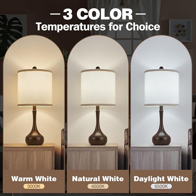 23" Brown Metal Modern Table Lamp Set of 2,Farmhouse Bedside Lamps for Living Room, 3 Color Temperature Rustic Table Lamps for Bedroom, Night Stands, Dorm,Office, Home Décor (Bulb Included) ﻿
